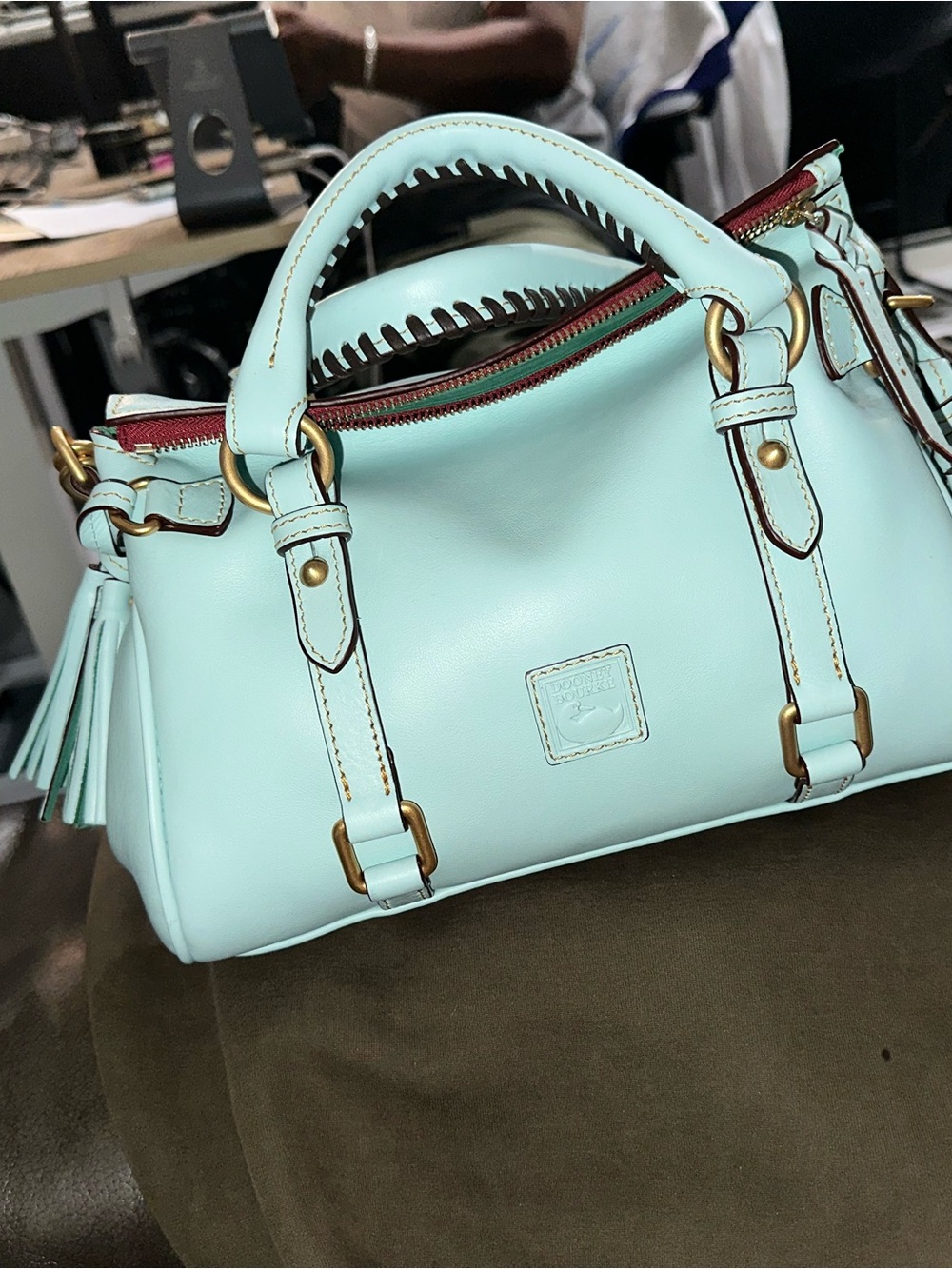 Dooney & Bourke Rare Pale Blue Leather Satchel with Tassel